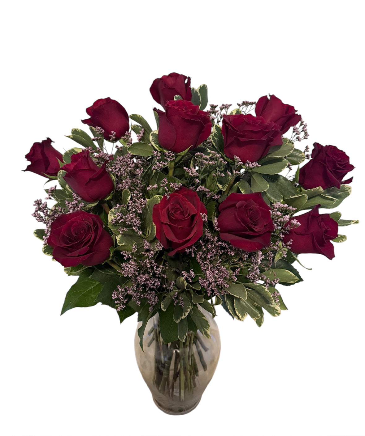 Dozen Red Roses with Limonium